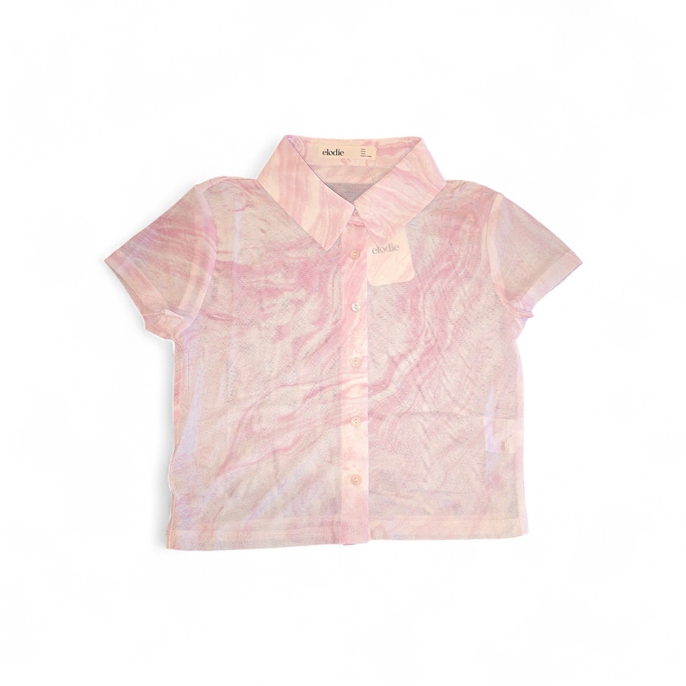Elodie Light Pink Sheer Button-Down Cropped Shirt
